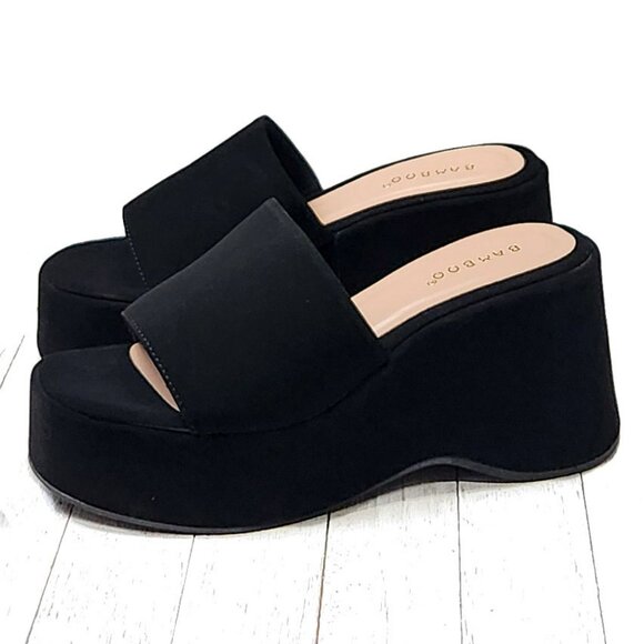 Black Suede Platform Slide Sandals - Picture 2 of 6